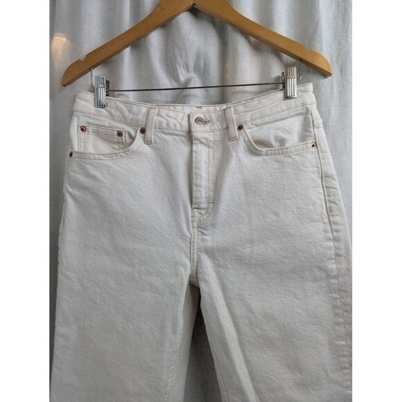 TOPSHOP women's 30" x 24" off white cropped jeans distressed edge 24" inseam H7 - Picture 2 of 8